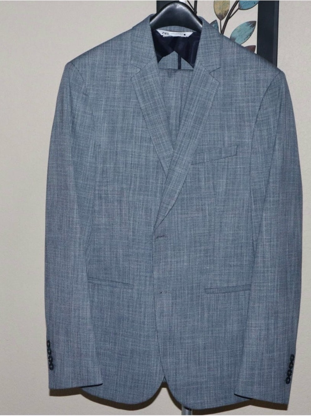 Zara Light Gray Checked Single-Breasted Blazer